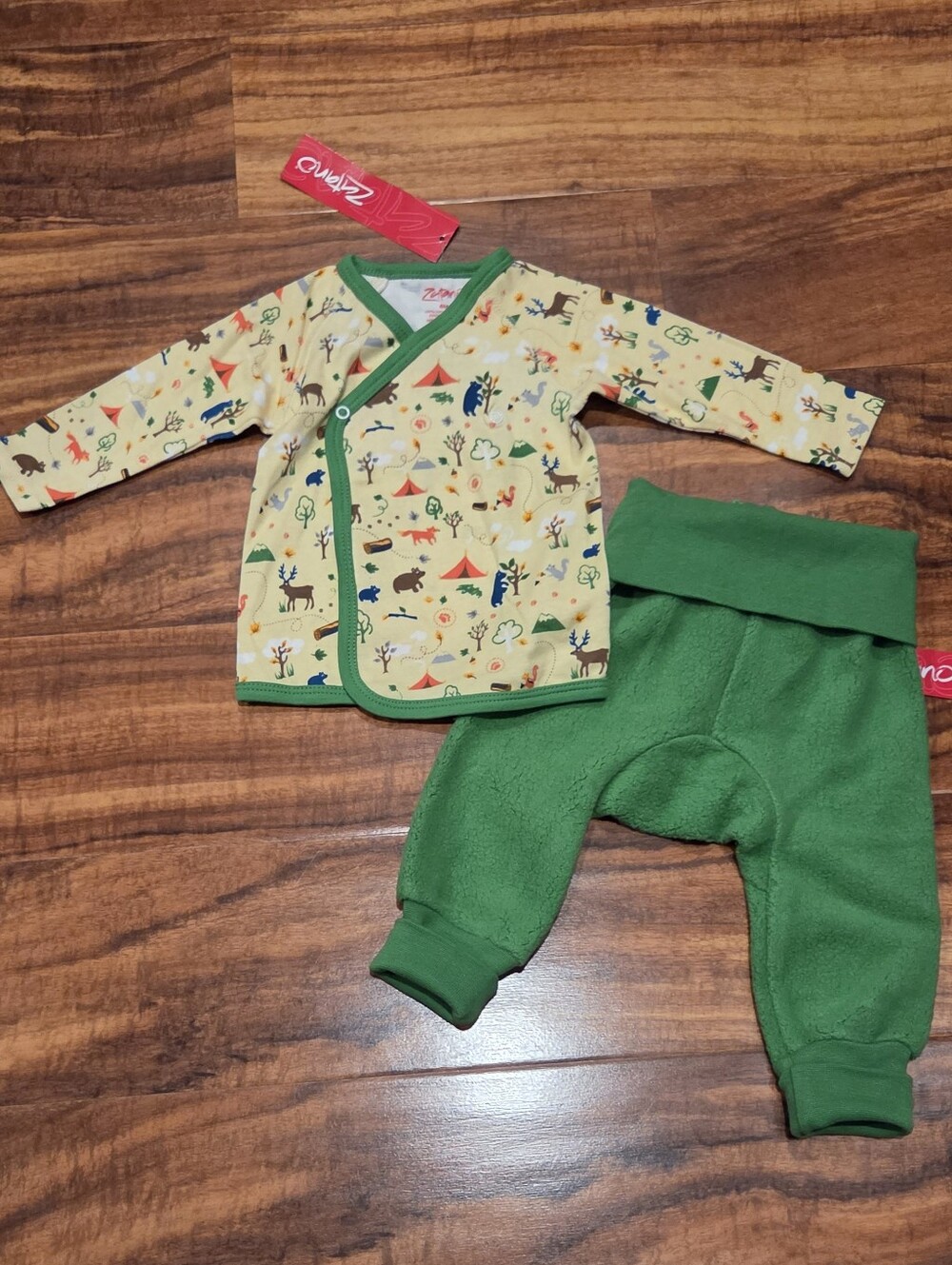 Zutano NWT 6 Months Forest Camping Wrap Top and Fleece Pants Set